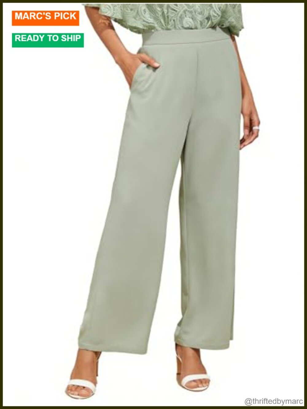 Wide Leg Palazzo Pants Chiffon Pull On Elastic Waist Trousers with Pockets